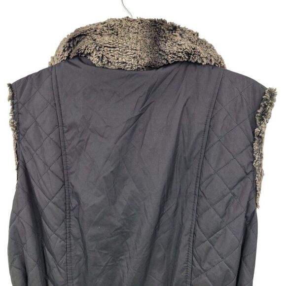 Reversible Womens Giacca Gray Vegan Faux Fur Vest Black Quilted Vest Sz L Pocket - Picture 9 of 16